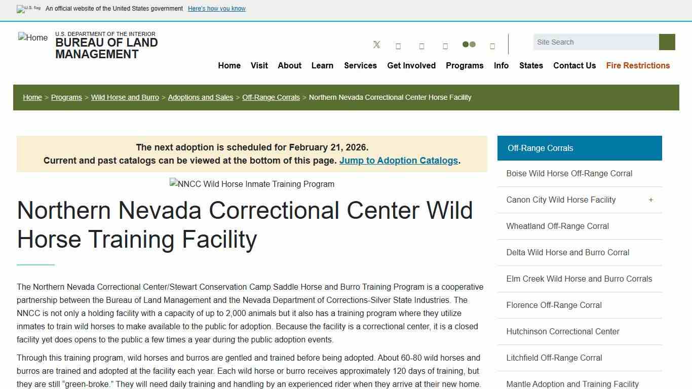 Northern Nevada Correctional Center Horse Facility Bureau of Land Management