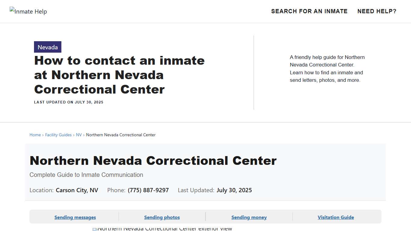 How to contact an inmate at Northern Nevada Correctional Center - Inmate Help